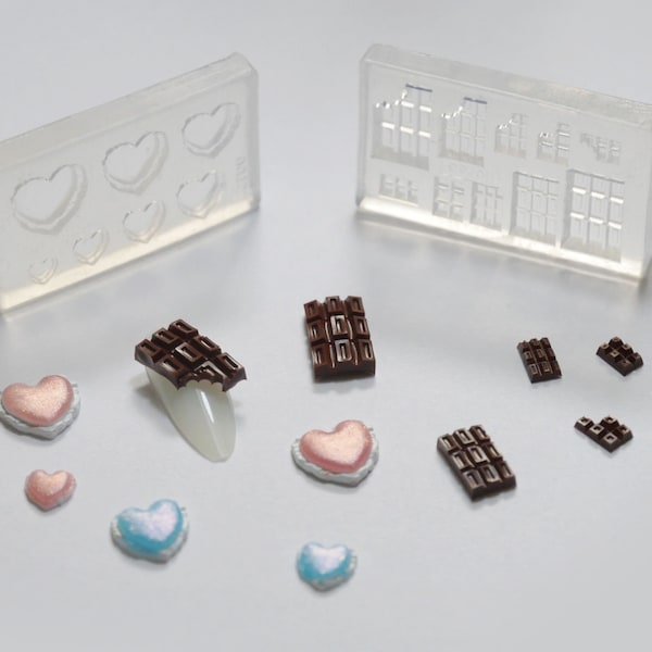 Heart Macaron& Chocolate Mould for Nail Art DIY Decal Design/ Dessert Miniature Doll Kawaii UV Resin Polymer Clay Sculpture Mold Silicone