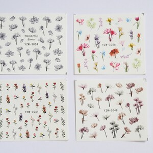 4pcs Floral Nail Tattoo/ Water transfer nail sticker/ Flower Bouquet Theme nail sticker tattoos/ Fairy Tale nail Design 6 cm