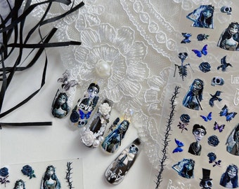 Butterfly Wings Corpse Bride Ultra Thin Nail Sticker Decorative Peel Off Decals for Nails/Halloween Dark Punk Gothic Nails Stickers