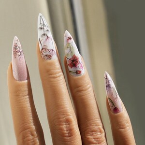 4pcs Floral Nail Tattoo/ Water transfer nail sticker/ Flower Bouquet Theme nail sticker tattoos/ Fairy Tale nail Design 6 cm