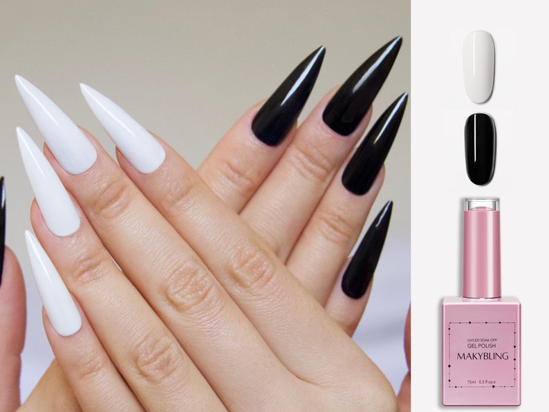 15ml Pure Black and White Nail Gel Polish/ Titanium White Rich color Soak Off UV Gel/ Black nail/ White nail Premium Solid Color -Makybling