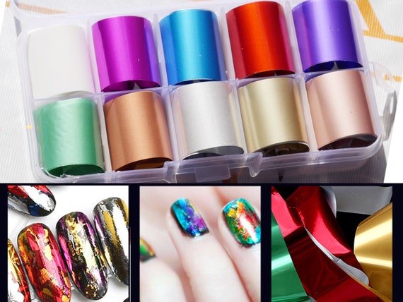 10pcs Nail Foils Gold Silver Nail Art Transfer Foil Wraps Decal Glitter  Stickers