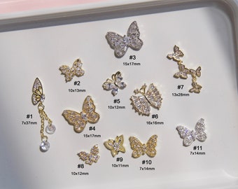 18k Gold Butterfly 3D Zircon Nail Ornament Decal/ Butterfly Trendy Nail Jewelry Spread wings Fairy Tale Nail Art Crystal Manicure supply