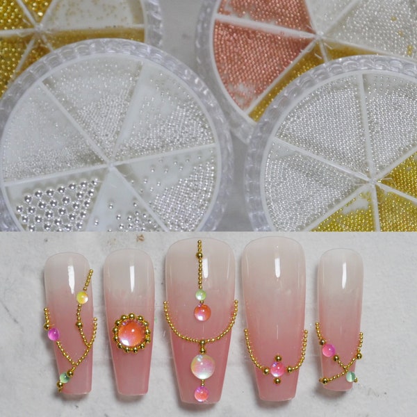 Steel Studs Mini Metal Caviar Nails Beads Balls/ Silver Gold nail micro-beads/ Nail Line art Dotting Design Metallic