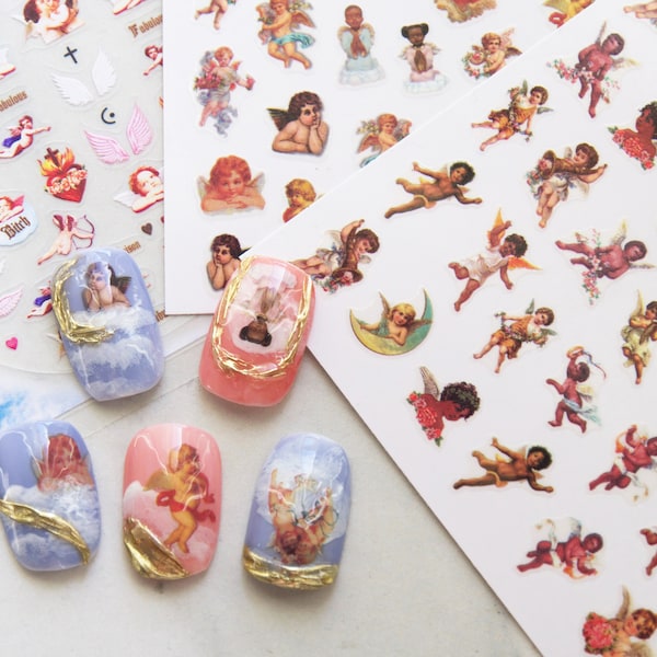 Angels' Wings Vintage Renaissance Sticker Nail Art/ God's Wonderful Creation Stickers for Nails/ Cherub chruściki Art Nails polish Supply