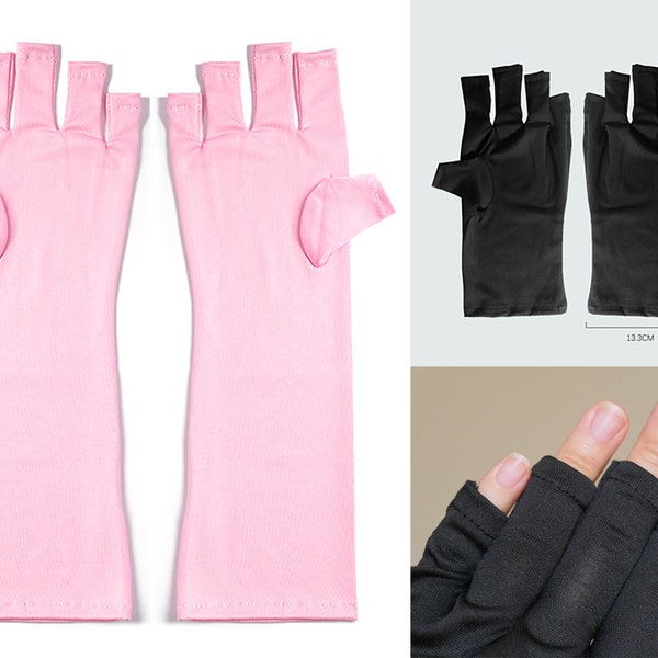 1 pair UV Resistant Knitted Fingerless Gloves/ Pink Textile Nail Long Glove/ Anti Ultraviolet Anti Aging Skin Protection Nails Manicure