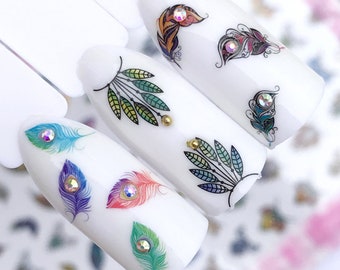 Dream catcher feather nail sticker/ Indian tribe 3D Nail Art Stickers Self Adhesive Decals/ Feather Nail Appliques