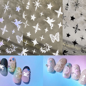 Star& Moon Unicorn Nail sticker/ Gradient Pinky 3D Embossed Quadrangular Stars Stickers Self Adhesive Decals/ Nail Art Supplies Nail Decos