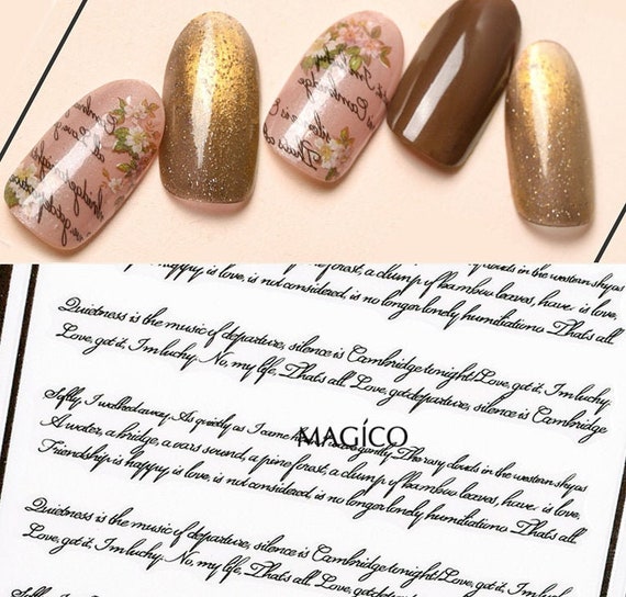 Nail Art 3D Decal Stickers Alphabet Letters in Writing Gold 