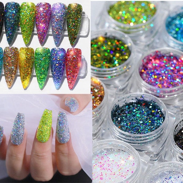 Halo Powder Glitter For Nail Art Design/Rainbow Pigment Glitter Nails/ Holographic Nails starry film illusion laser color changing sequins