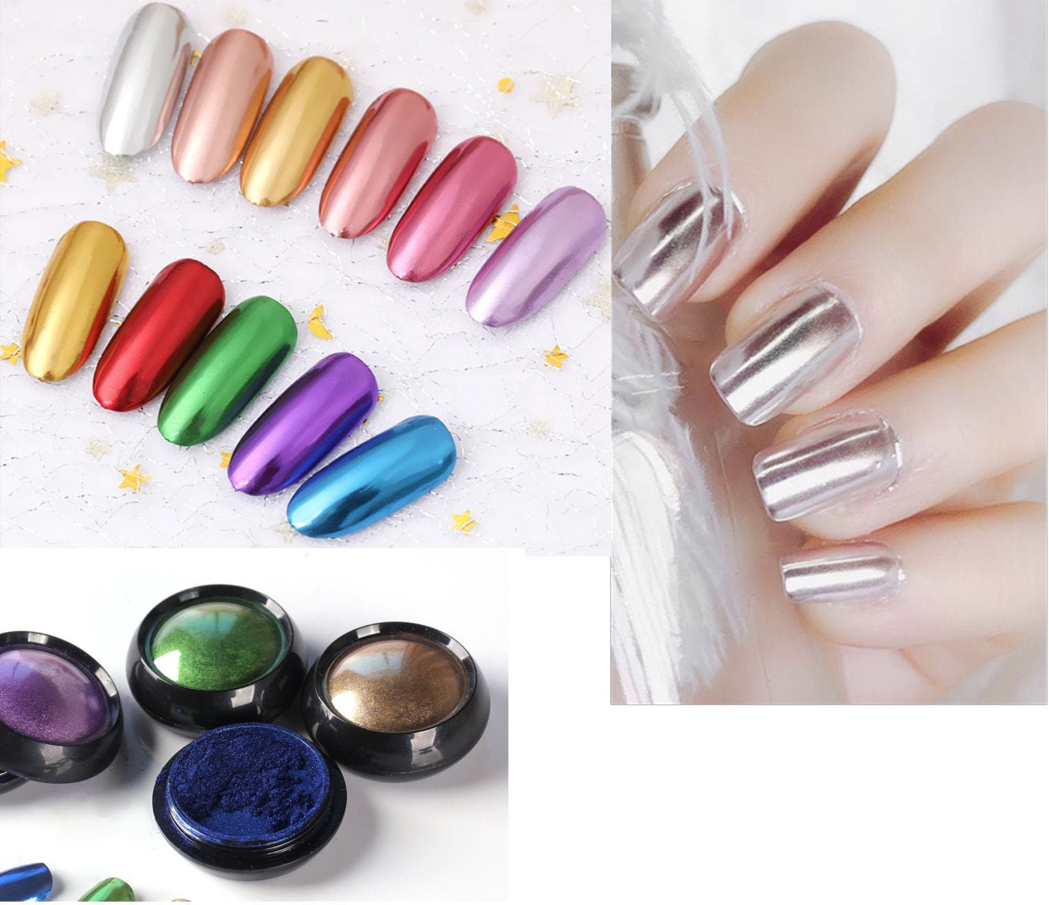 Chrome Nail Powder Metallic Mirror Effect Holographic Chameleon Pigment  2g/Jar Nail Art Gel Polish Dipping Powder Pearl White Translucent Nail  Glitter