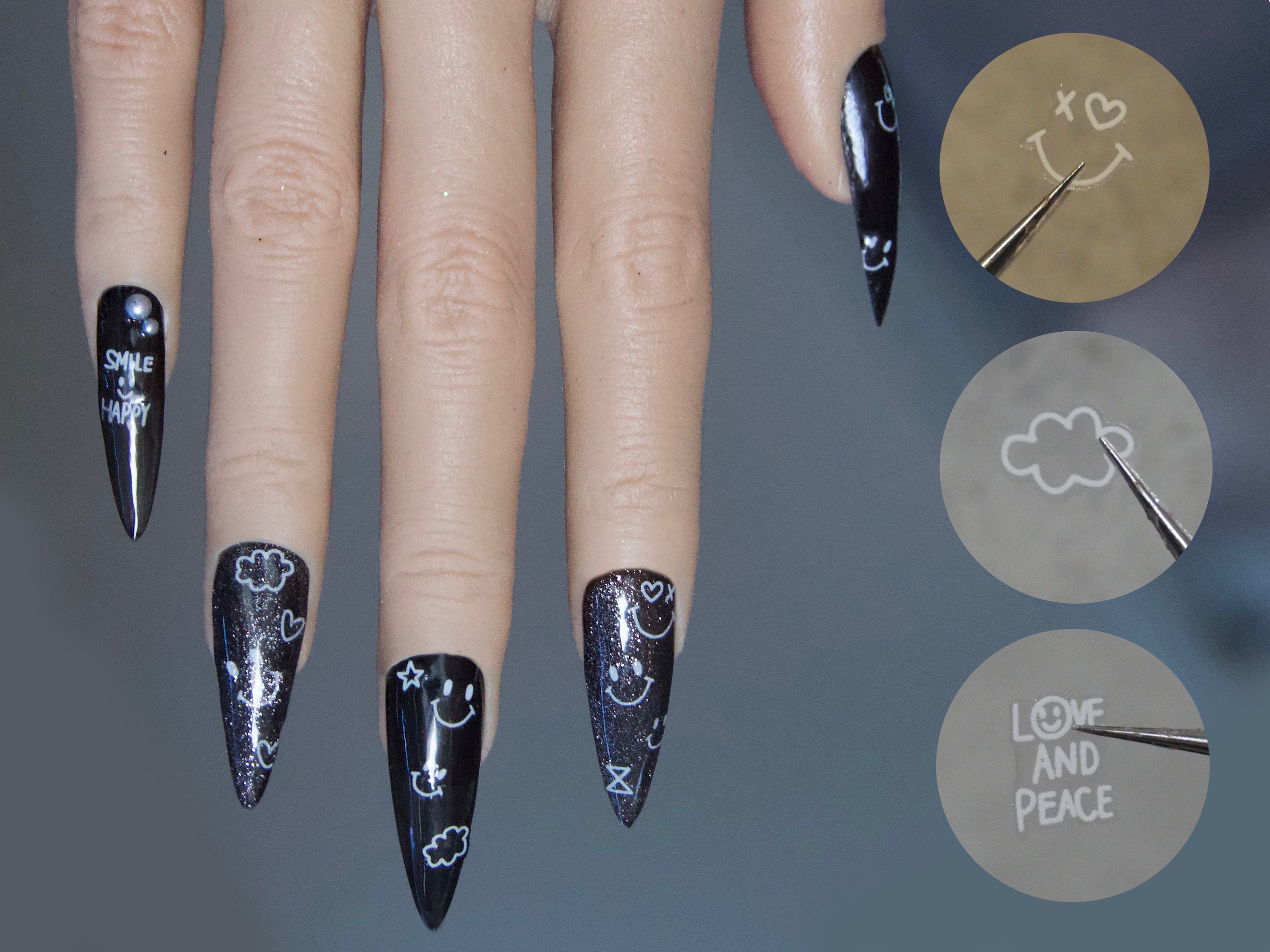 White Smile Face Nail Art Sticker Smily Kawaii Diy Tips Etsy Ireland