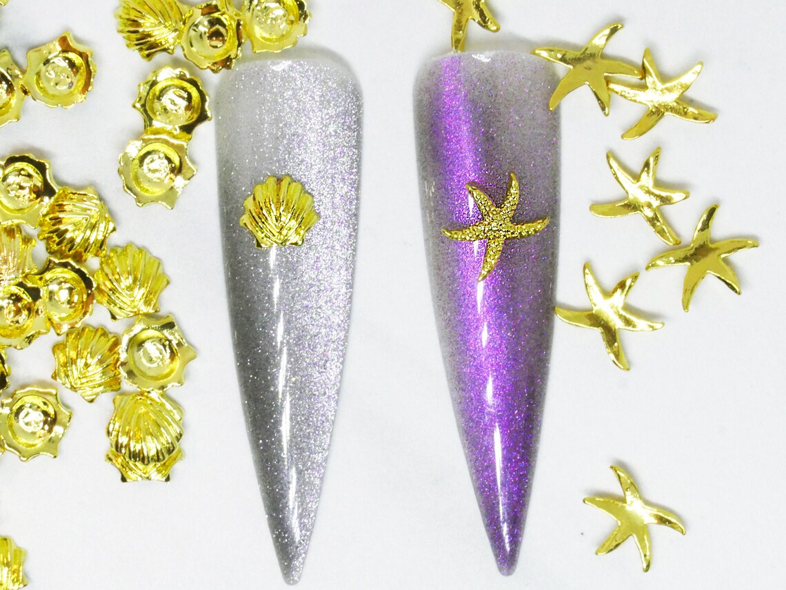 5 pcs 3D Sea star shell nail decoration/ Beach Metallic Etsy