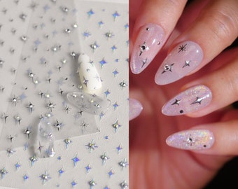 Gilding Silver Halo Crystals Stars Nail Stickers/ Twinkle, winkle, little Star Peel off Sticker/ Rhinestone Decals 4-pointed Star Nails
