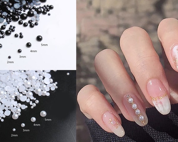 3g Mixed Semicircle Pearls/ Multi Size White Black Pearls Nail