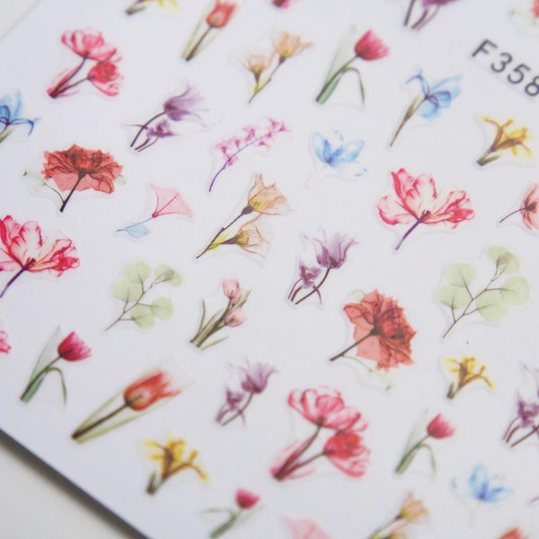 Floral Nail Art Sticker/ DIY Tips Guides Transfer Stickers/ Woodland flower Sticker/ UV gel nail polish manicure stencil