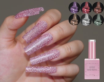 15ml Dazzle Nail Reflective Glitter Diamond UV Gel Nail Art Soak Off Sparkle Shiny UV Nail Polish Supply, Pink black 0.5 fl oz Makybling