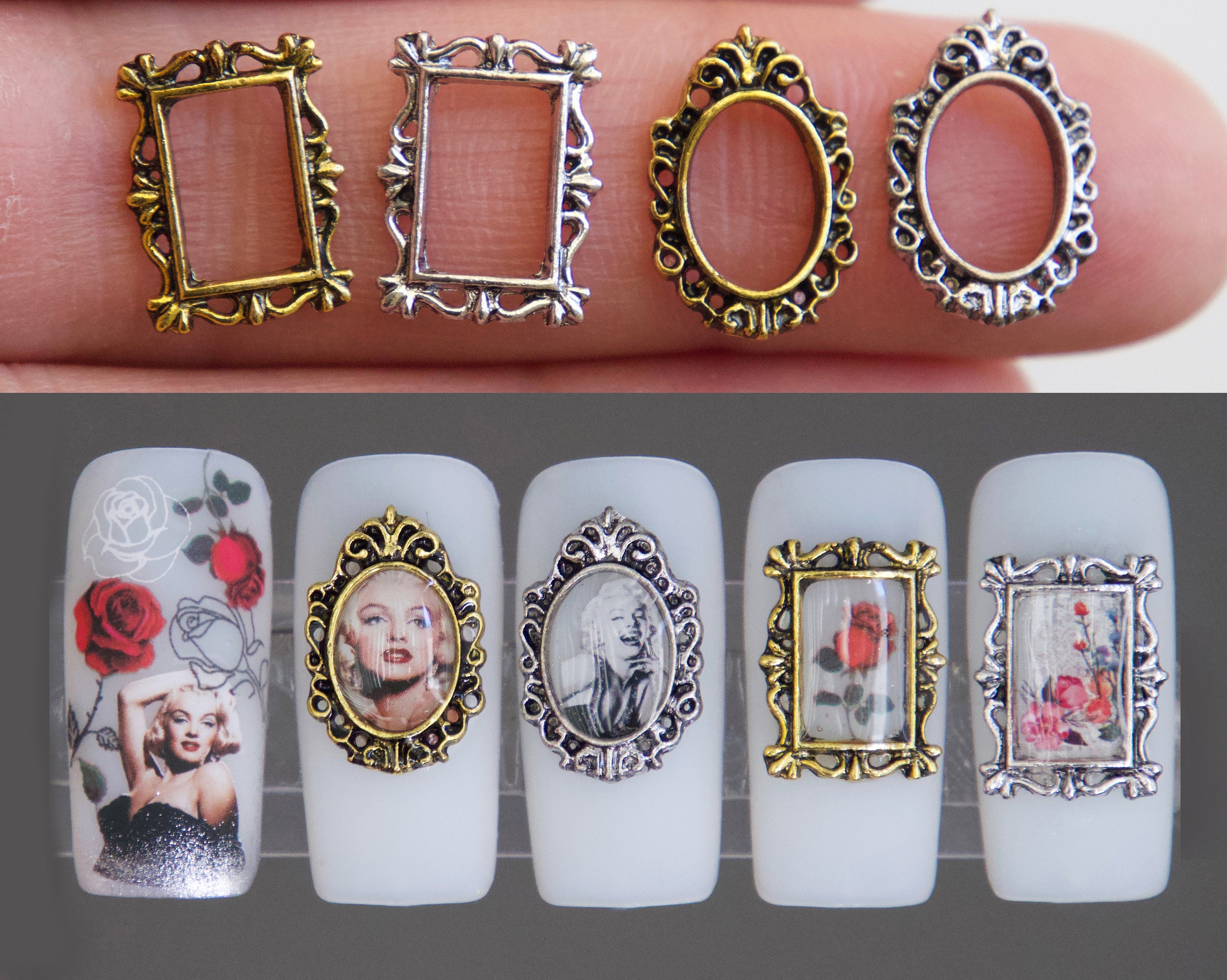 3D Frame Vintage Nail Decal Retro Nail Hollow Frames Floral