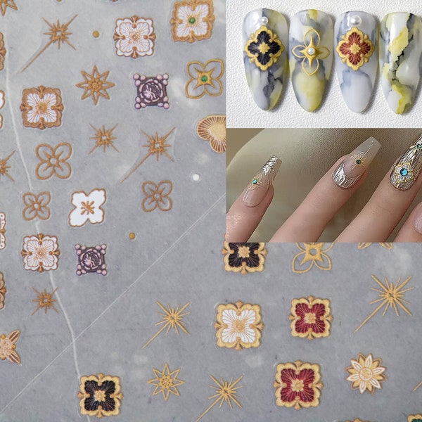 Italian Inspired Vintage Nail Stickers Nail sticker/ Ornate Aesthetic Gold Opera Tulle 3D Embossed Stickers for Nail Art Mindful Nails