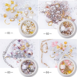 Mixed Sea shell flakes nail decoration/Irregular Pinctada albina Nail flakes DIY nail deco/ Mixed micro beads metal studs nail art