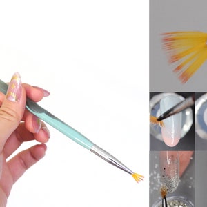 Ocean Blue Fan Brush for Nail Art/ Acrylic Handle Manicure Pedicure Fan Pen for Flakes Glitters Gradient Ombre Application