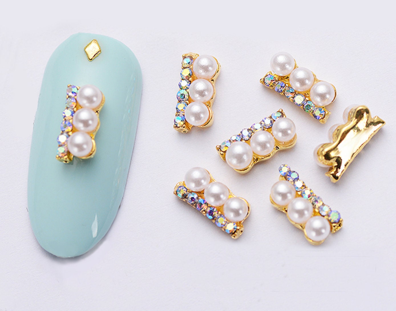 3 pcs 3D Pearl AB Crystal rectangle nail decoration/ AB | Etsy