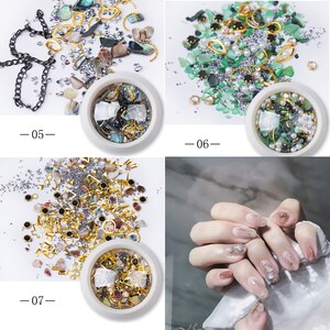 Mixed Sea shell flakes nail decoration/Irregular Pinctada albina Nail flakes DIY nail deco/ Mixed micro beads metal studs nail art