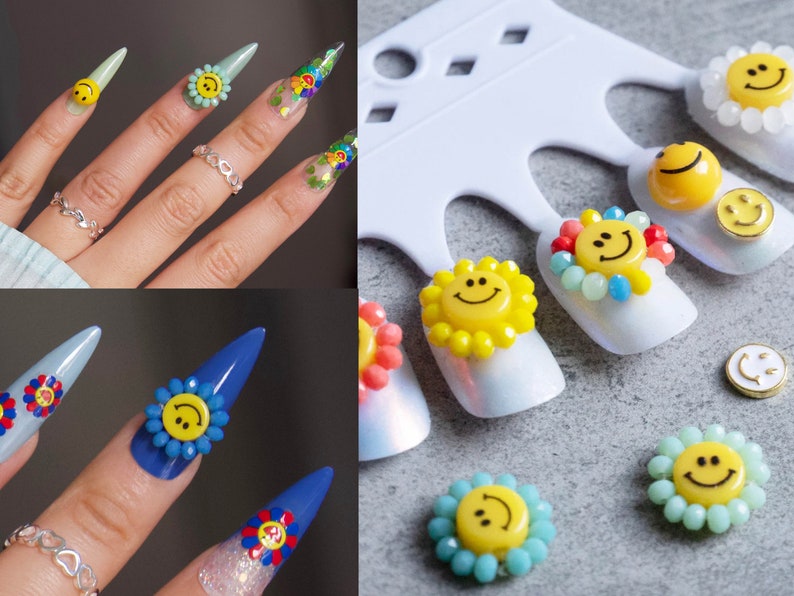 Smile Face Nail Art Charms/ Smiley Happy emoji DIY Studs/ 3D embossed decals/ Manicure Pedicure smiling face Instagram Influencer