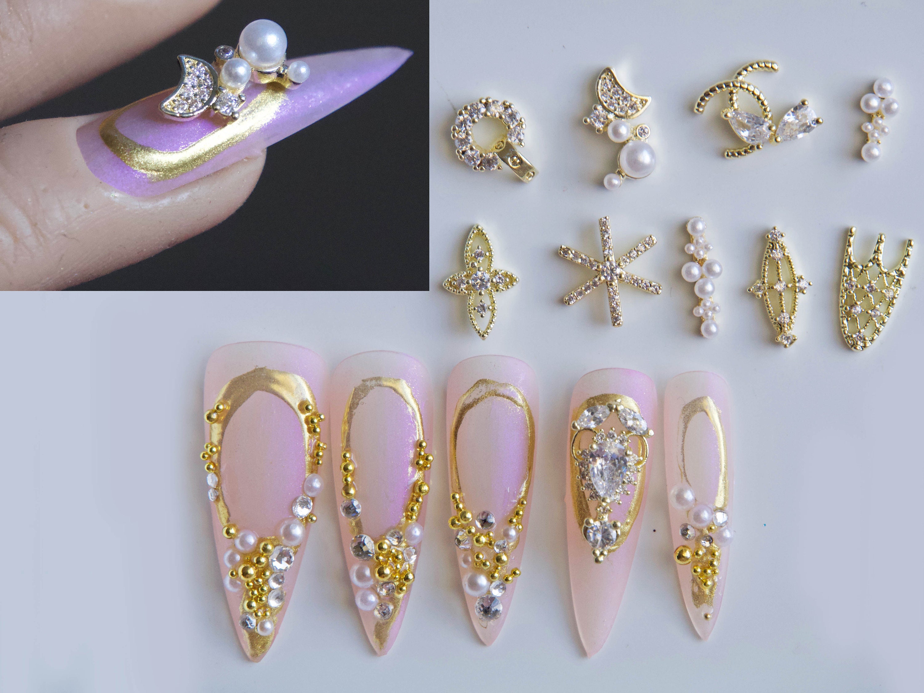 Exquisite 14k Gold Zircon Nail Art Jewelry/ Instagram 3D Nail - Etsy