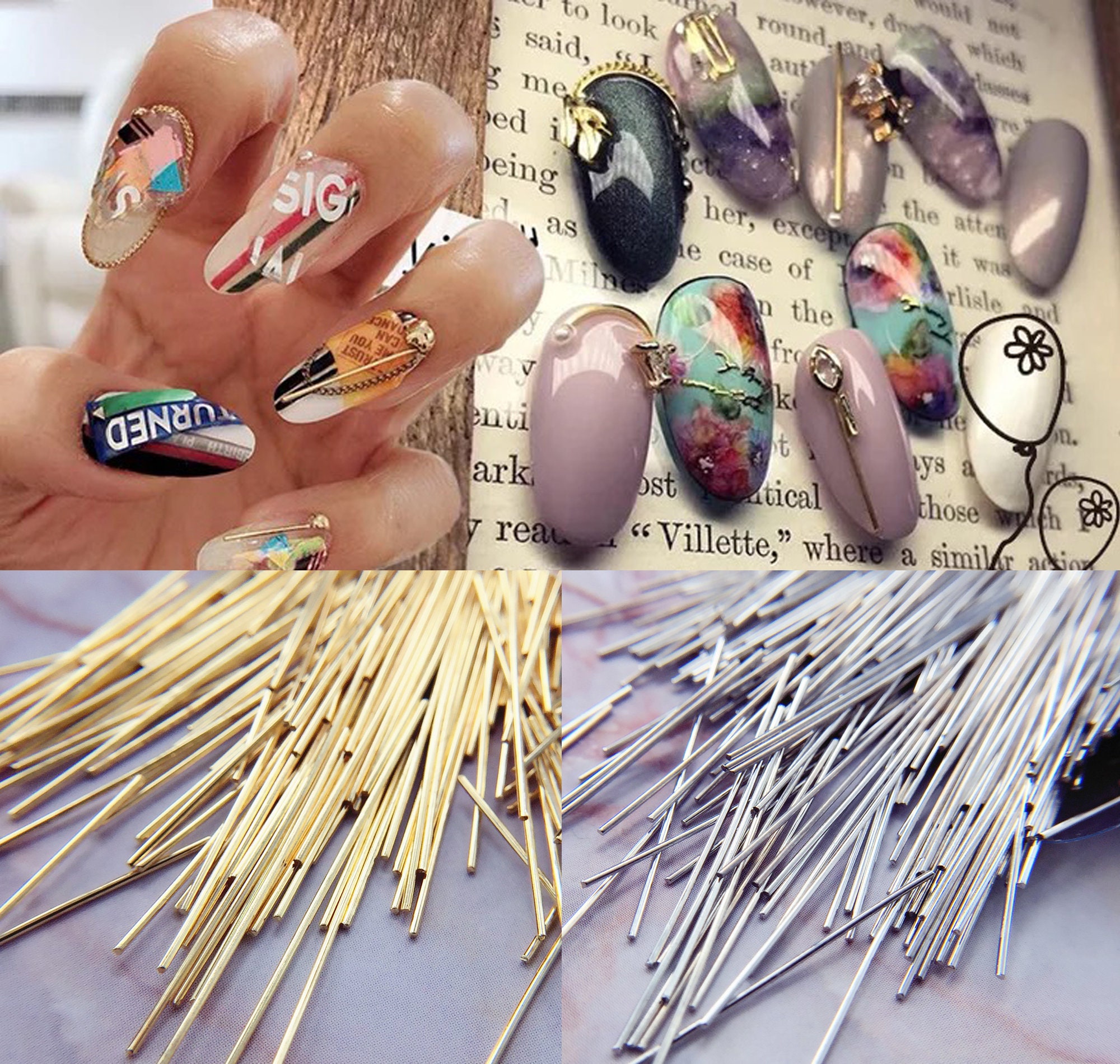 20 Pcs Metal Stick Nail Decoration/ Gold Silver 1mm Stick - Etsy 20 Pcs Metal Stick Nail Decoration/ Gold Silver 1mm Stick - Etsy