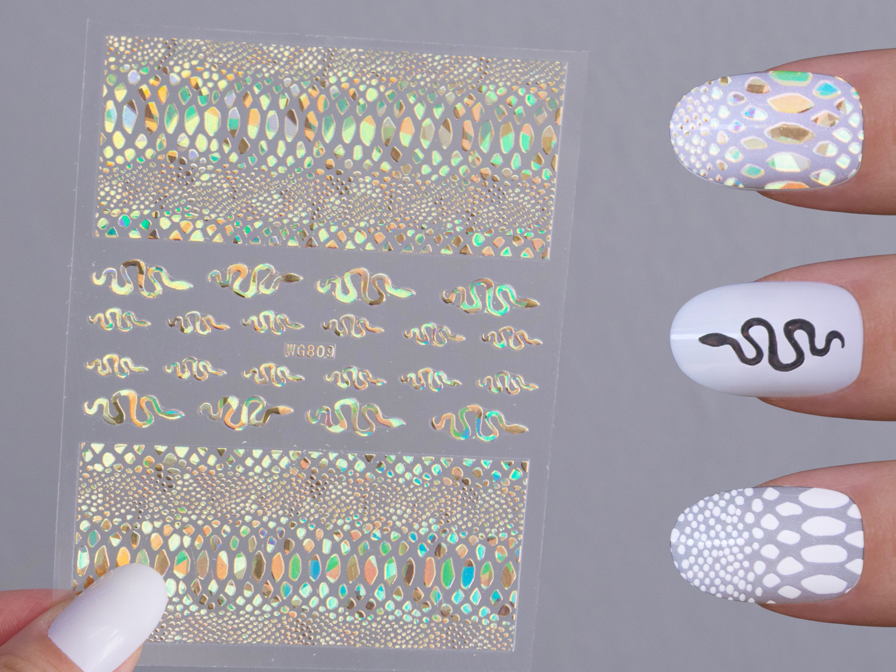 3 Sheets Snake Python Print Nail Stickers Decals Designer 