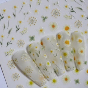 Dandelion & Daisy Flower Nail Art Sticker/ Queen Anne's Lace Peel off ...