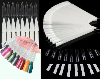 Long Stiletto Nail Swatch Sticks With Ring Fan Shape/ Clear Natural Black False Nails Acrylic Nail Art Tips Display palette Color Card