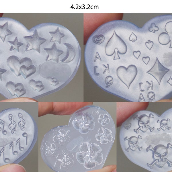 Silica Mould for Nail Art DIY Decal Design/ Star Heart Moon Skull Music Notation Hibiscus Poker Gel polish Mold Manicure supply