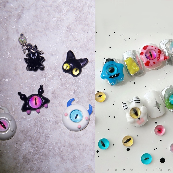 Cartoon Monster Cat Eyes Nail Decals/ Halloween Spooky Little Ghost Nail Art Studs/Devil's Pupil Feisty little one-eyed Monster Charms