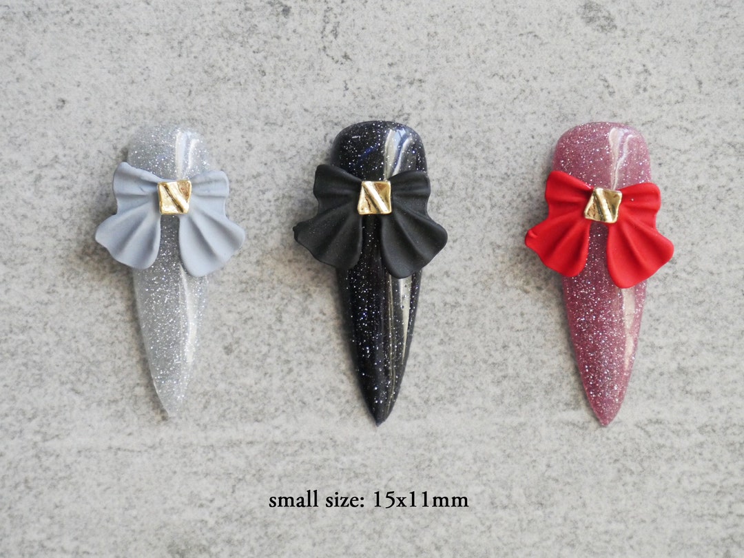 10pcs Nail Parts Metal Ribbon Bow Tie Pearls for Nails Charms