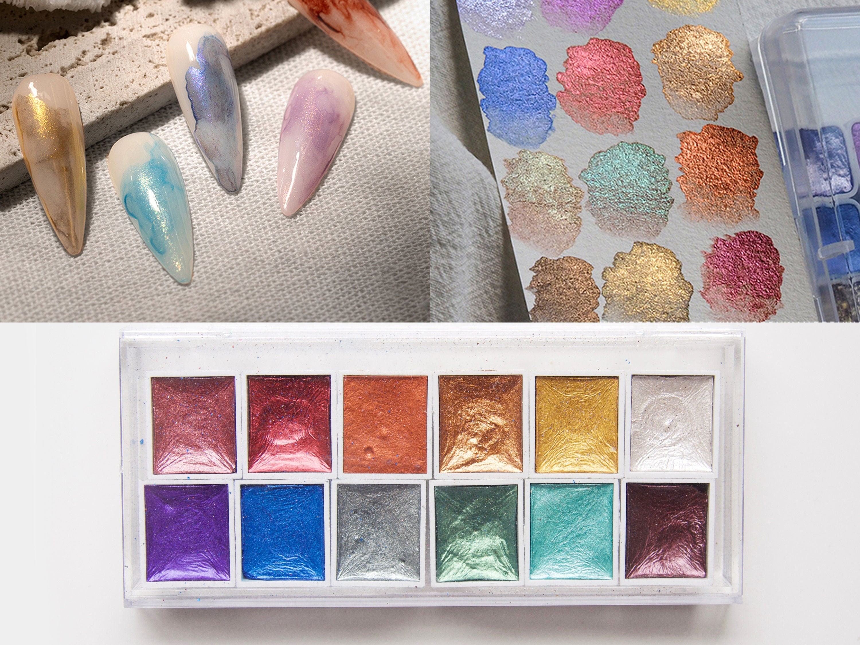 Dry Glitter Metallic Watercolor Paint Box Set, Artist Pearl Pigment Drawing