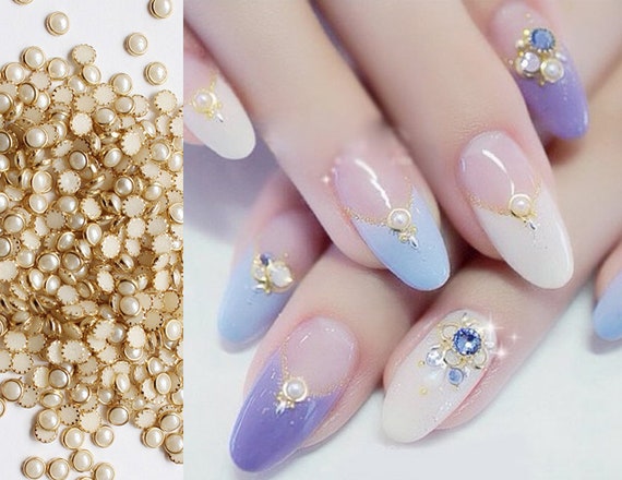 Gilt-edged Semicircle Pearls/ Bezel Rosary Gold Pearl Nail Deco/pearls Nail  Art Studs /nail Polish UV Gel UV Resin Crafts 