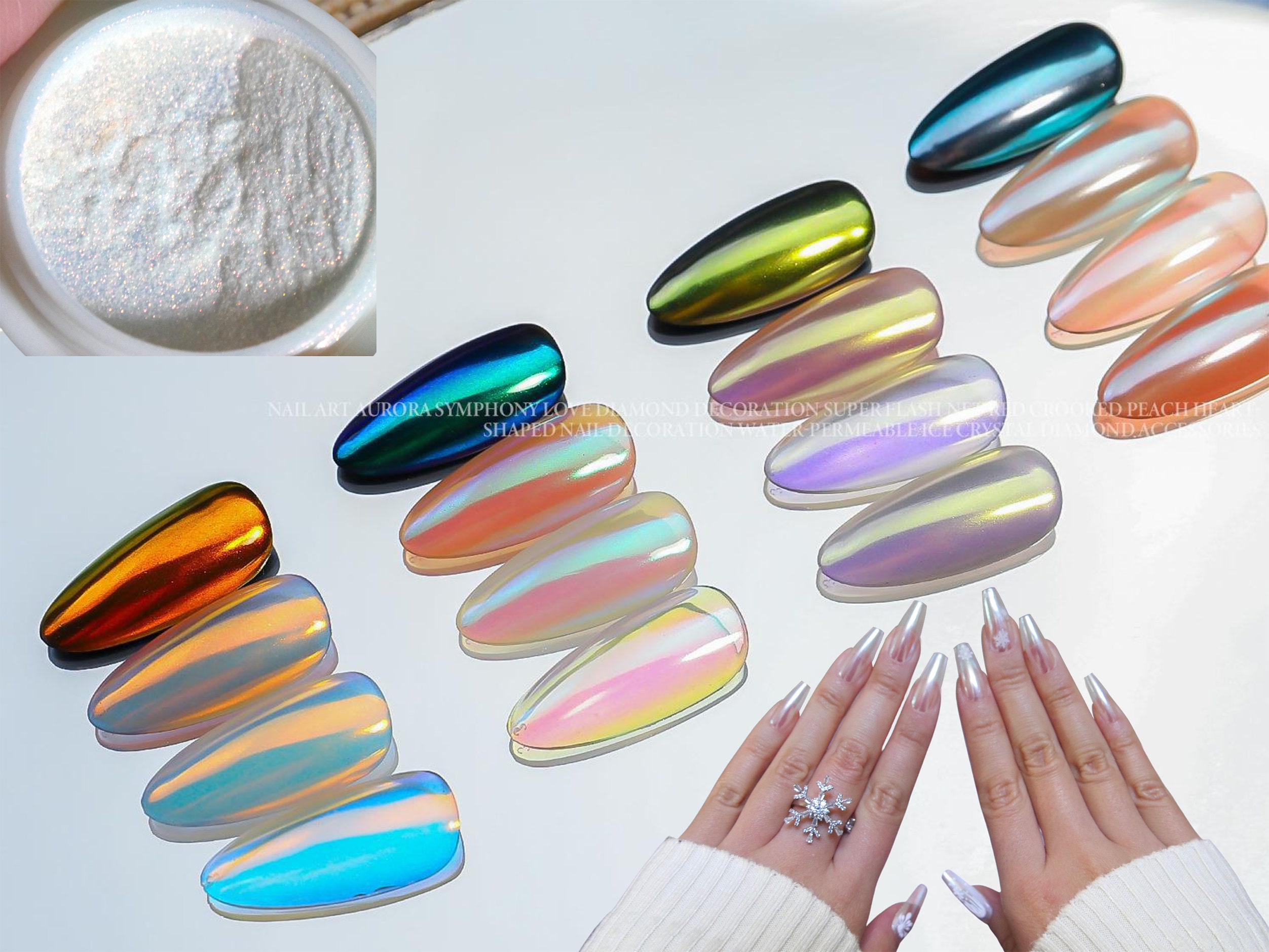 Pearl Chrome Nail Powder With Multi Color Shifting Metallic Mirror Effect/  Glazed Donut Nails Moonlight Effect Iridescent Pigment Powde 