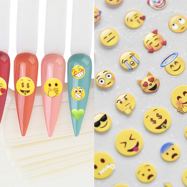 Stickers nail art Emoji/Smiley Happy Face Stickers DIY/Autocollants Emoji Face peel off ultra fins/Mèmes d'expression de texte sur les réseaux sociaux