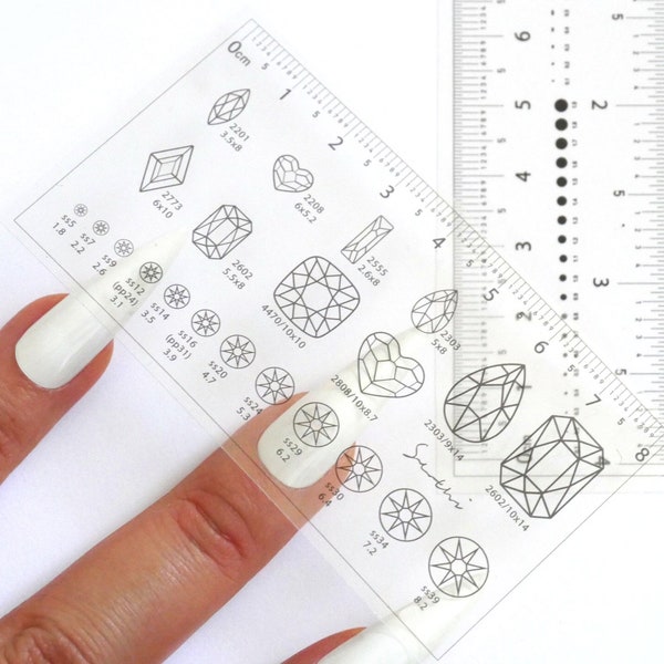 2pcs Ultra-Thin Soft PVC Ruler for Press On Nails Gemstone Size Reference/ Transparent Nail Shape Sizing Guide Measurement Nail DIY Tool