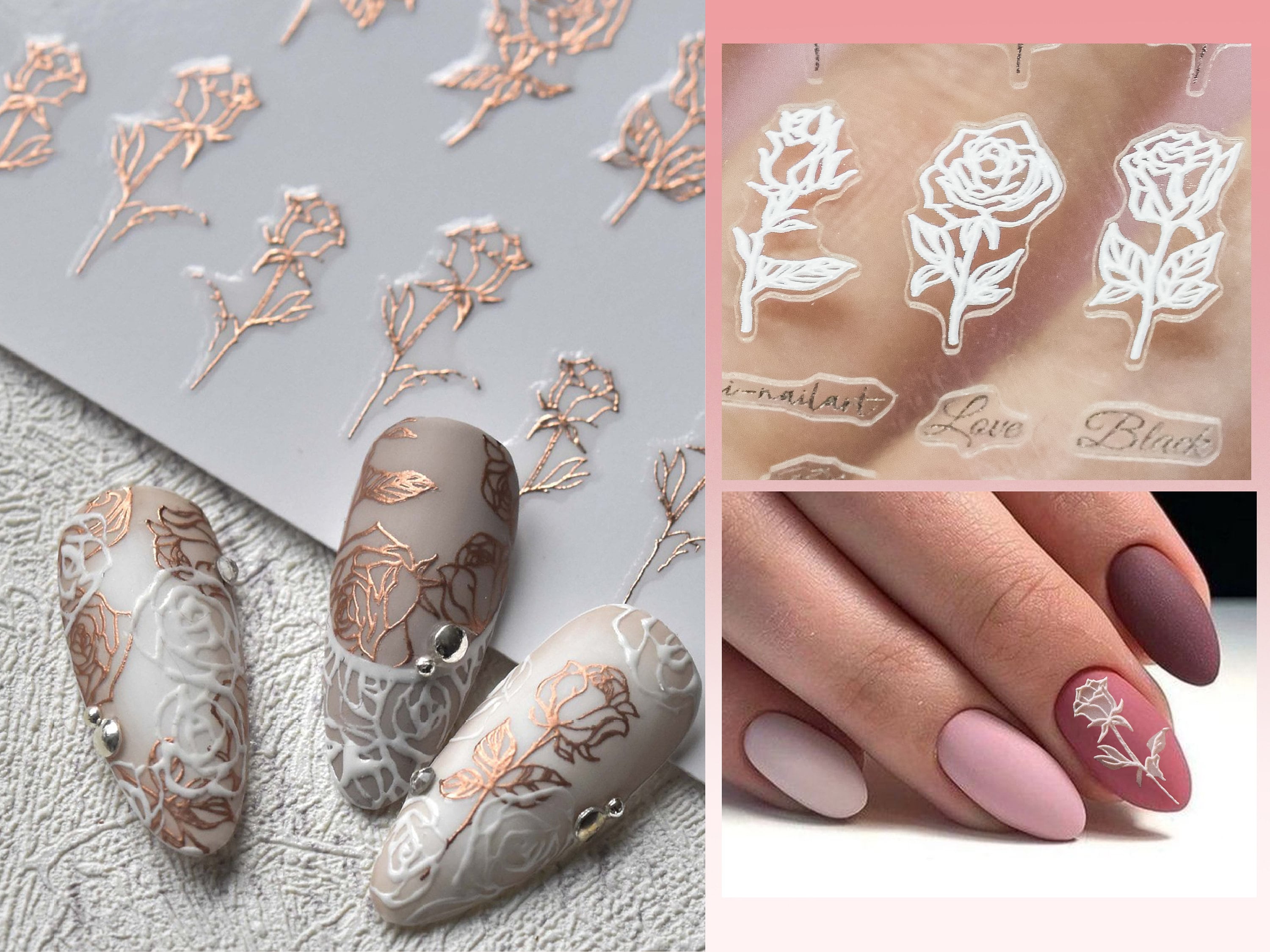 Embossed Rose Sticker Nail Art/ Flowers 3D Decorative Peel off