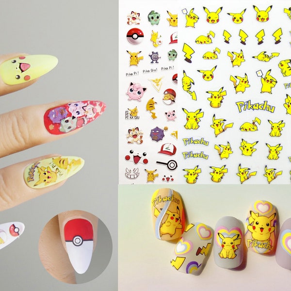 Pokemon nail sticker/Pocket Monsters in Japan manga Animation Nail Art Stickers Self Adhesive Decals/ Yellow Pikachu Nail Appliques