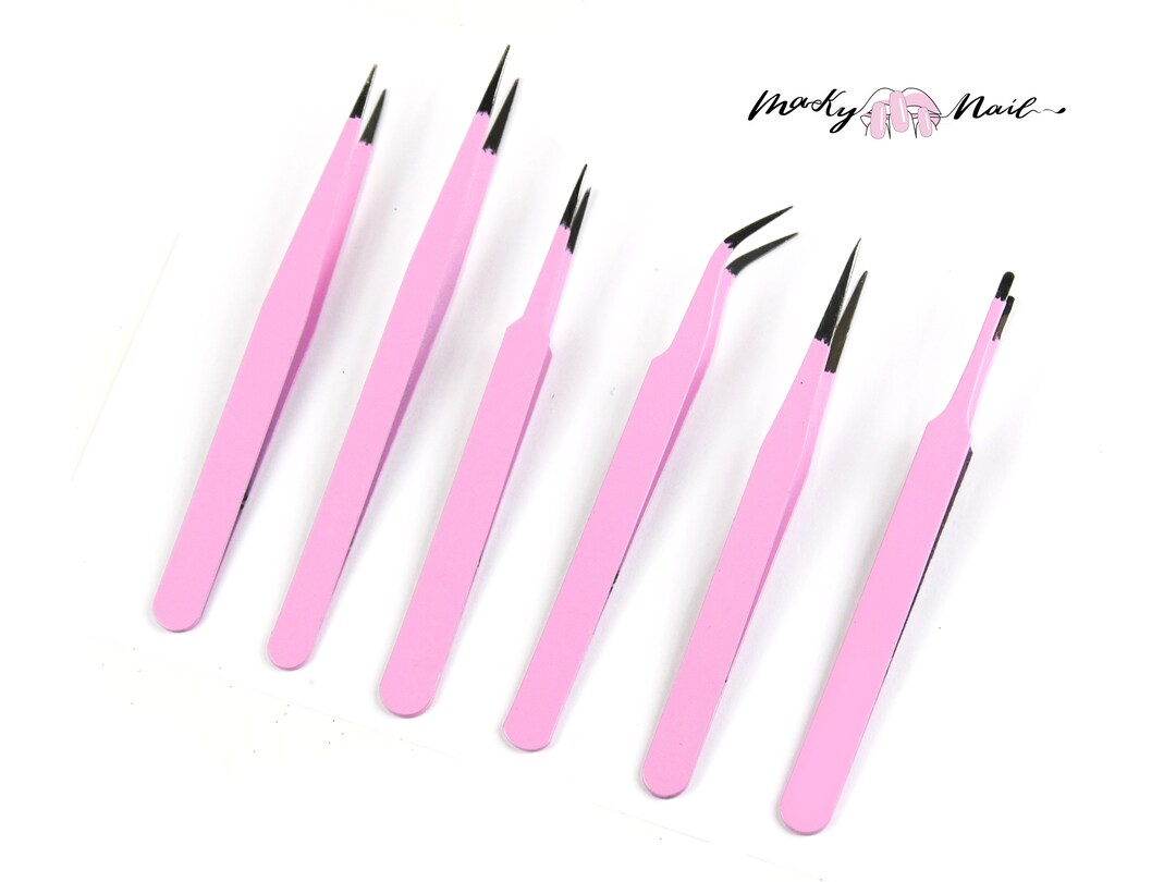 6 Pcs Pink Tweezers Set/ Antistatic Steel Tweezers Set for Craft