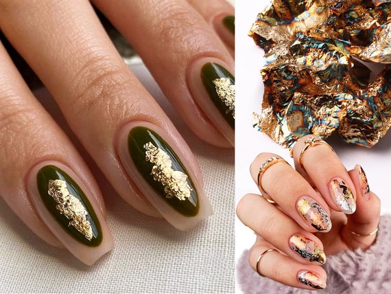 Nail Foils Nail Art Flakes, 2 Boxes Gold And Silver Nail Art Foil