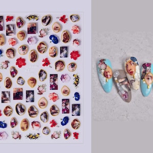 Five senses Vintage Nail Sticker / Women and Floral Famous Painting Ultra Thin Peel Off Stickers for Nails Decal