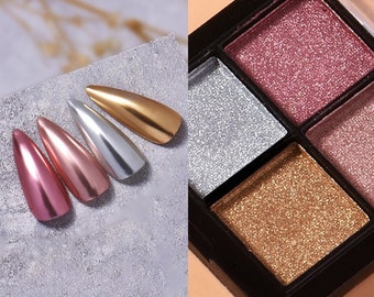 Solid Nail Pigment Mirrored Shimmer Palette /Metallic Mirror Chrome Dip Powder Nail supply Silver Gold Copper Nail Metallic Manicure powder