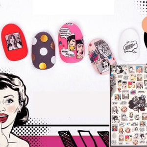 Pin-up Girl Nail Art Sticker/Pop art 1950's Vintage Style DIY Tips Guides Transfer Ultra thin Stickers/ American Character Animation sticker