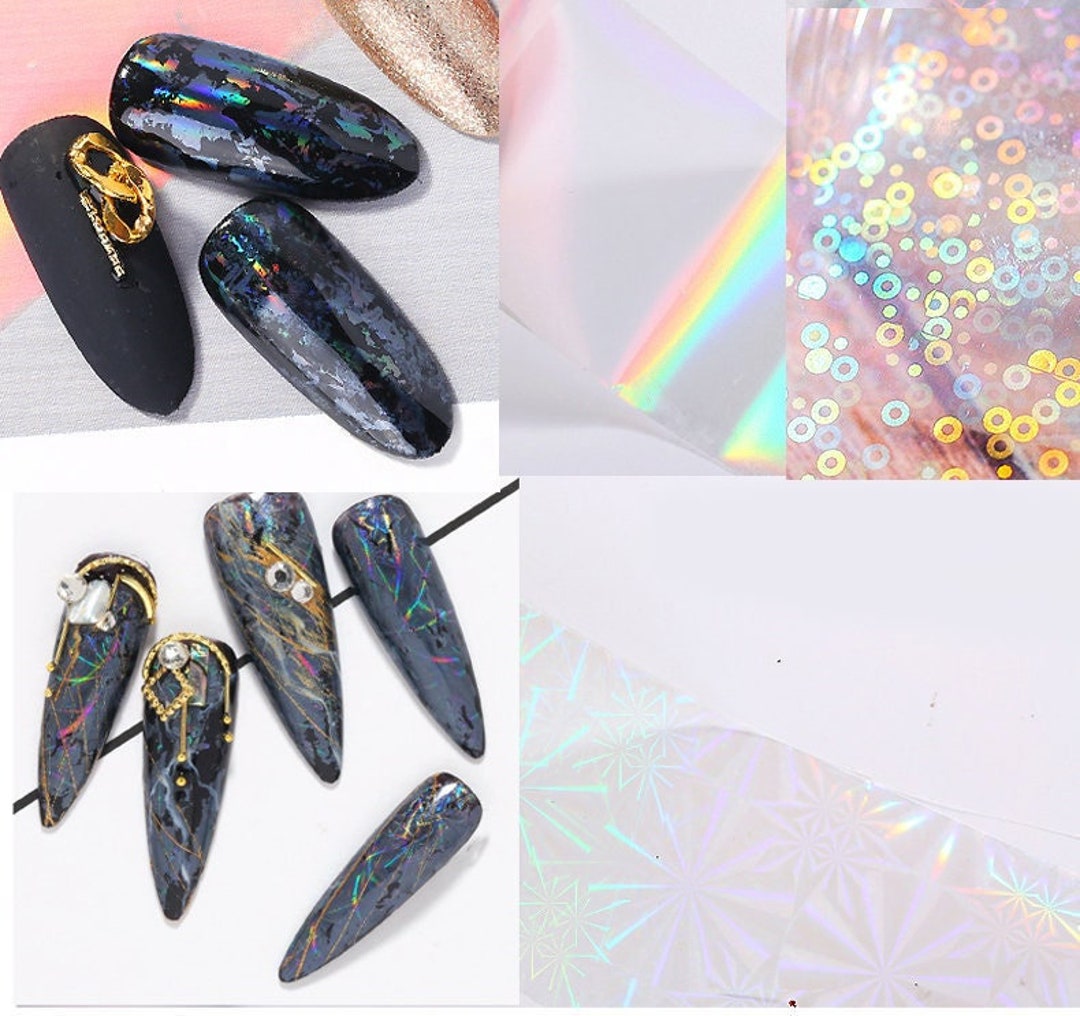 6 Yard Lazer Chameleon Rainbow Transfer Paper Foil Nail Art Star Design ...