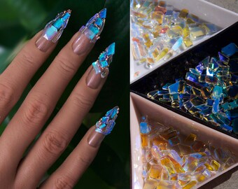 70 pcs Mixed Polar Light Crystals/ Nail Jewelry Diamond set/ Aurora Crystal nail art rhinestones/Glass Jelly Geometrical nail decals